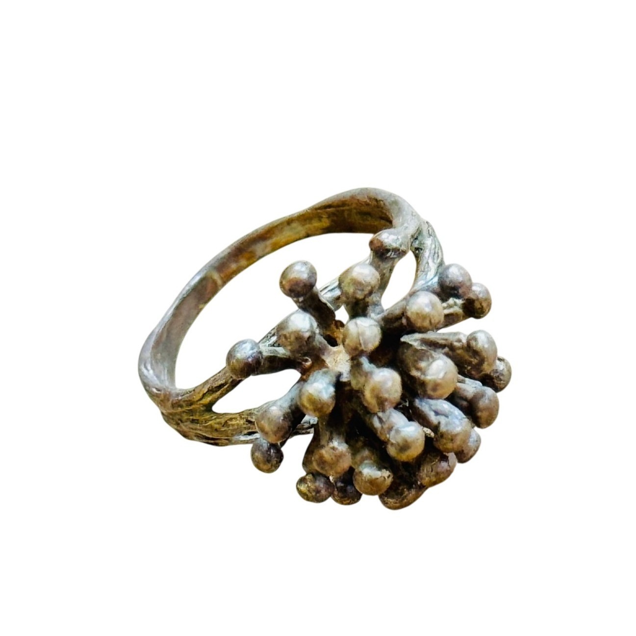 Brutalist Modernist Brutalist Brass Atomic Cocktail Ring Statement Mcm 70s Ooak
